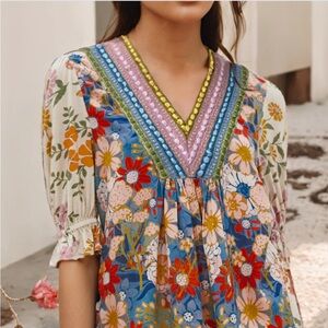 Boho Floral Spring Summer Boutique Top Shirt Blouse Women’s Size Small, NWOT